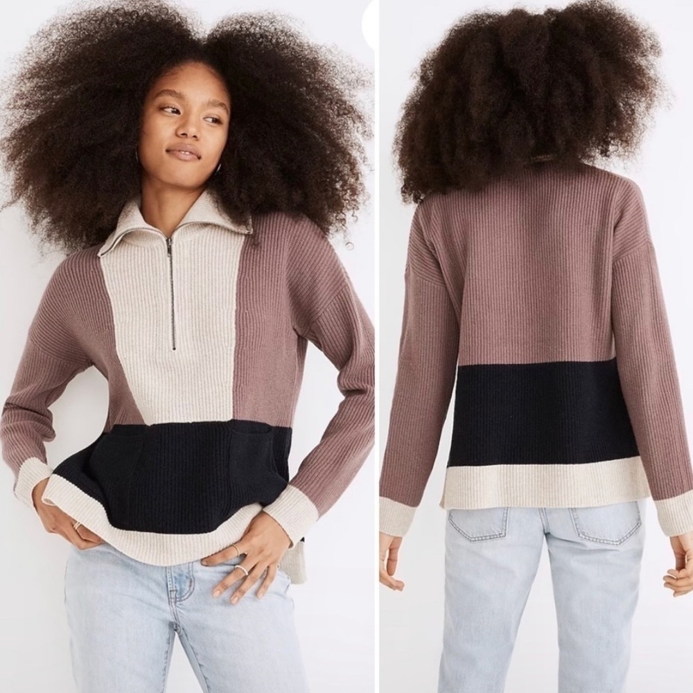Madewell Colorblock 1/4 Zip Sweater